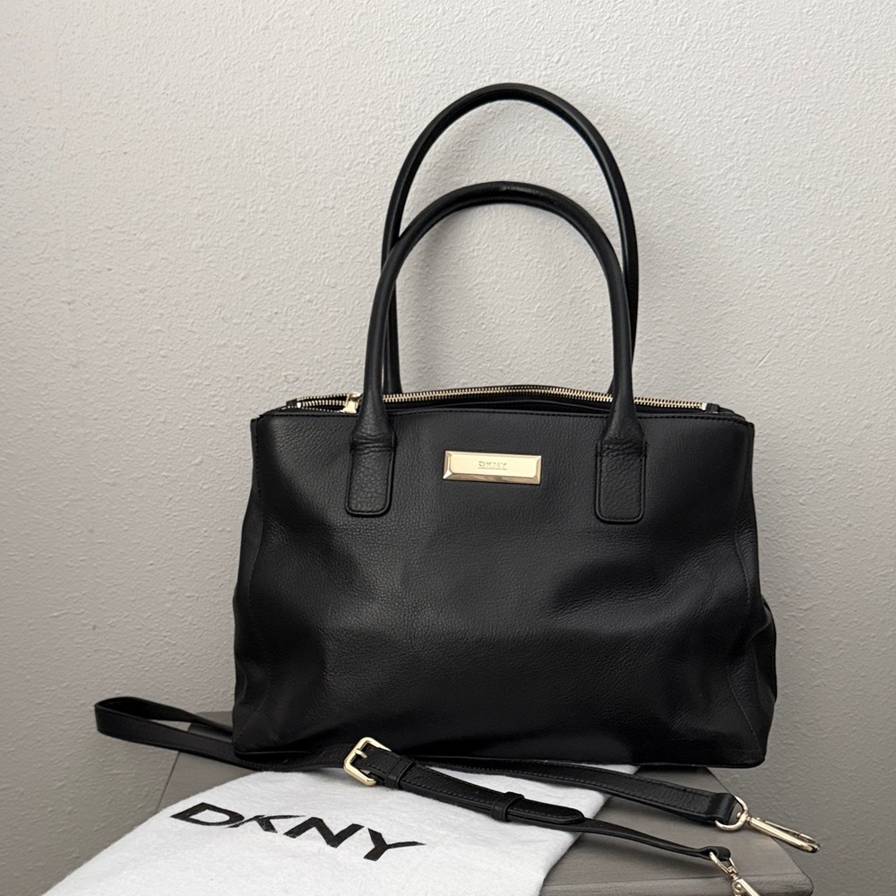 DKNY Black Satchel with Gold Accents